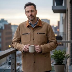 Ouku Men's Windbreaker Faux Suede Lightweight Jacket Size XL